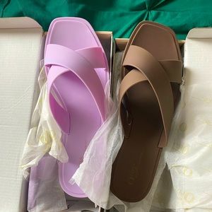 2 pair Women size 11 sandals 1) purple 2) chocolate brown